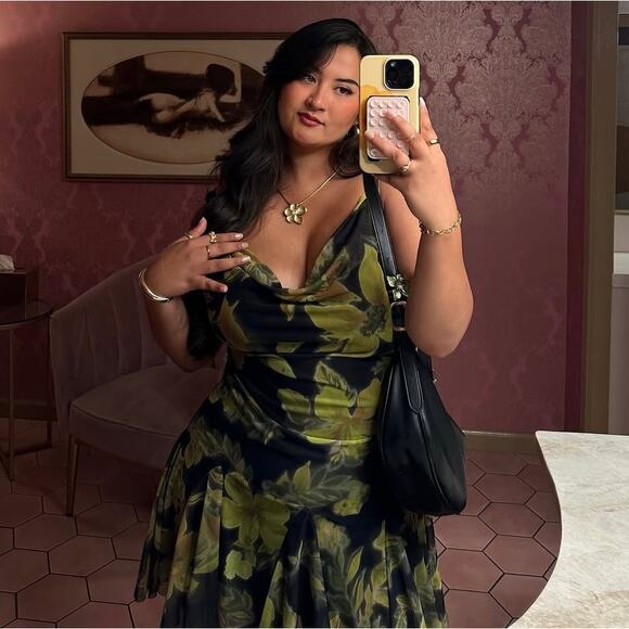 ZARA Printed Draped Neckline Floral Mini Dress NWT 💚 - Picture 7 of 16